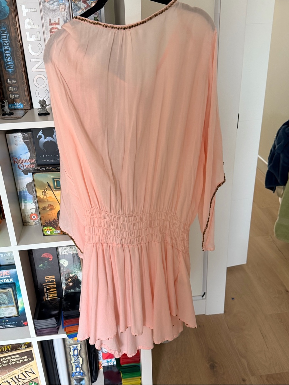 Boho Peach Smocked Waist Mini Dress